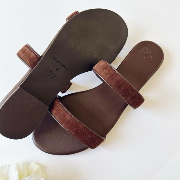 Reformation Lenora Flat Sandal Espresso Leather Suede - Picture 7 of 10